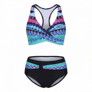 North Approach Women's Geometric Print 2 Piece Bikini Set <b>Crossed</b> Halter <b>Top</b> High Waist Bottom Quick Dry Swimwear - Product Image 1