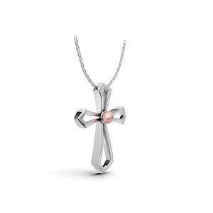 Collier pendentif croix religieuse en or 18 carats avec perle rose et diamant de laboratoire, bijoux fins pour femme - Product Image 4