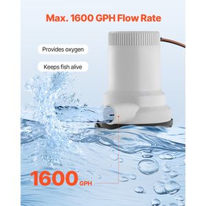 Pompa Aeratrice Livewell 12V 1600 GPH a Ingresso Doppio con Alloggiamento ABA e Cartuccia Motore Rimovibile per Barche e Uso Marino - Product Image 2