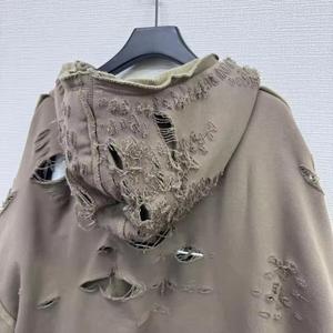 Sudadera con capucha y cremallera para hombre, personalizada, con apliques, parches bordados, estilo vintage, lavado ácido - Product Image 4