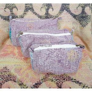 vintage Kantha Cotton <b>Pouches</b> Set of 3 Sizes for Travel & Storage Ideal for organizing cosmetics <b>pouch</b> set - Product Image 3