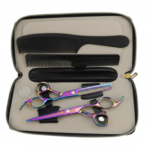 Juego de Tijeras Profesionales para Cortar Cabello, Acero Inoxidable con Recubrimiento de Color, Tijeras de Entresacar de 28 Dientes con Mango Largo para Diestros, Kit con Peine - Product Image 2