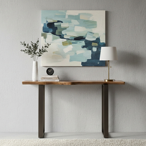 Mesa Consola Delgada de Lujo para Entrada, Moderna, Ecológica, Duradera, de Madera de Teca Sólida, con Patas de Metal, para Sala de Estar - Product Image 4