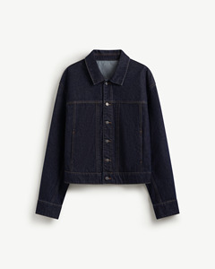 Veste en jean indigo foncé 100 % coton pour homme, col rabattu, simple boutonnage, coupe courte, style décontracté, modèle 10F26DJA007 - Product Image 1
