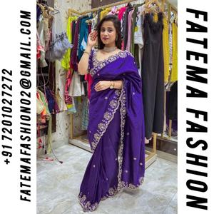 Sari en soie Vichitra bicolore de créateur, magnifique broderie au fil, travail de zari, paillettes, haute qualité, pour mariage, fête, vêtements indiens - Product Image 2