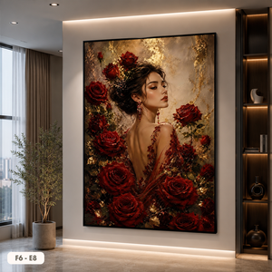 Peinture murale créative avec miroir représentant une fille avec des fleurs de rose, décoration intérieure, OEM personnalisé, origine Vietnam, marque HALO - Product Image 4