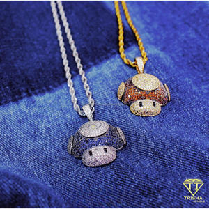 Pendentif Iced Out en Moissanite et Diamant, Argent Sterling 925 Bicolore, Breloque Collier Personnage Adorable - Product Image 3