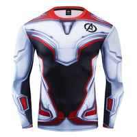 Erkek Hızlı Kuruyan Uzun Kollu Süper Kahraman Spor Kompresyon Spor Salonu Tişörtü %100 Polyester Isı Transfer Baskılı Desenler Yazlık
