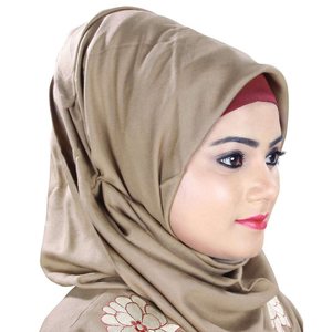 Robe de soirée élégante beige modeste avec broderie florale, manches longues, longueur au sol, en satin, pour femme - Product Image 5