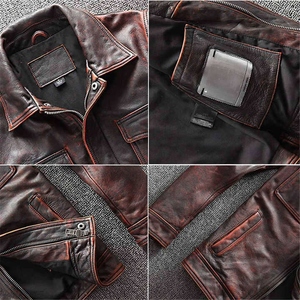 Blouson moto en PU pour homme, col montant, fermeture éclair, couleur unie, coupe classique, avec poches, coupe-vent, style motard - Product Image 2