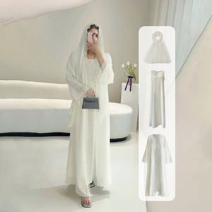 Abaya pour femmes, vêtements musulmans, abaya ouverte, vêtements islamiques, polyester, longueur au sol, manches longues, jalabiya de Ramadan avec dentelle - Product Image 1
