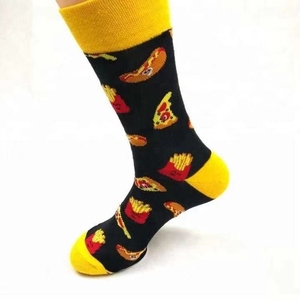 Chaussettes courtes pour femmes, noires et jaunes, imprimé pizza et frites, tricotées numériquement, respirantes, pour usage quotidien, épaisseur standard, été - Product Image 2