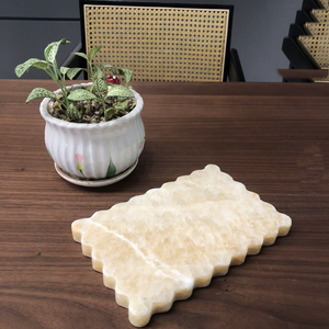 Plateau rectangulaire en onyx miel, forme festonnée, en pierre naturelle, plateau de service décoratif, plateau en onyx de luxe fait main, fournisseur en gros - Product Image 2