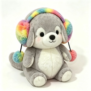 Peluche de perro blanco personalizado, peluche de perro de cara redonda, peluche de cachorro con orejeras de pompón, peluche de perro con orejeras de arcoíris - Product Image 2