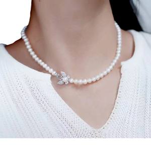High Quality S925 <b>Silver</b> <b>Necklace</b> with Butterfly Buckle 5.5-6mm Near-Round Clean Flawless Premium <b>Pearl</b> <b>Necklace</b> - Product Image 5