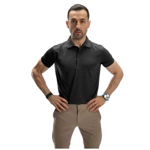 Men <b>Black</b> <b>Polo</b> Shirt Short Sleeve Collared T Shirt Casual Golf Sportswear <b>Top</b> Custom Logo Manufacturer Wholesale Apparel - Product Image 1
