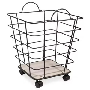 Panier à linge carré noir robuste en métal sur roulettes, chariot de rangement pour vêtements, bac à linge sur roulettes pivotantes - Product Image 5