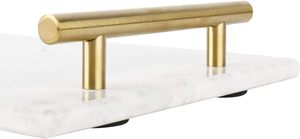 Plateau décoratif en marbre fait main avec poignées en métal doré, élégant organisateur de coiffeuse - Product Image 5