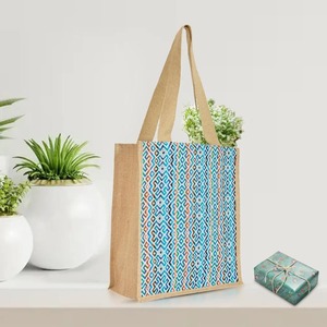 Good Quality Natural Geometric Print Jute <b>Bag</b> Durable <b>Bag</b> for Farmers Market Shopping Use Available at Factory Price - Product Image 2