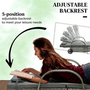 Sedia a Sdraio da Esterno in Rattan Grigio con Schienale per Cortile, Giardino o Bordo Piscina - Product Image 4