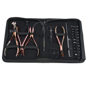Kit de herramientas para extensiones de cabello de salón con alicates para extensiones de cinta, crimpadora de cuentas planas, herramienta de gancho para tirar y mini tijeras para separar el cabello - Product Image 1