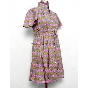 เดรสผ้าฝ้าย 100% แขนสั้นพิมพ์ลายดอกไม้สไตล์โบฮีเมียนญี่ปุ่นสำหรับสาวออฟฟิศแฟชั่นใหม่ - Product Image 5
