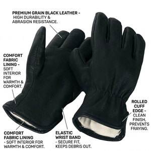 Cowhide Grain Leather Insulated Durable Anti-Slip <b>Driver</b> Work <b>Gloves</b> Premium Quality Jet Black Industrial Protection Anti-static - Product Image 5