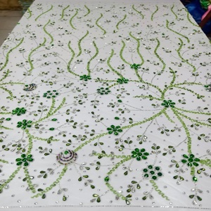 Luxury Elegant Heavy Beaded Rhinestone <b>Embroidery</b> Floral Pattern Mesh Lace Fabric Eco-Friendly Traditional Handmade High Quality - Product Image 1