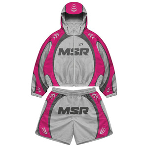 Ensemble court tendance personnalisé rose et gris en nylon pour homme, coupe-vent color block, tenue streetwear et sportswear, sweats à capuche, OEM ODM Marque Privée - Product Image 5