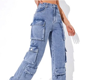 Pantalones Vaqueros Anchos de Mujer Estilo Cargo con Múltiples Bolsillos, Tallas Grandes, Lavados, Transpirables, con 6 Bolsillos - Product Image 4