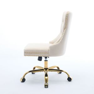 Silla de Oficina Moderna A a Furniture, Tapizada en Terciopelo con Botones, Base Metálica Dorada, Ajustable, para Uso en el Hogar o la Oficina - Product Image 5