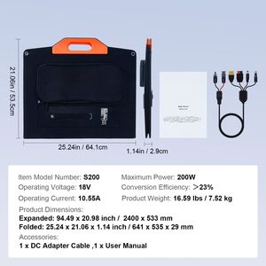 Chargeur solaire portable pliable monocristallin ETFE 200W, efficacité 23%, avec connecteur MC4 - Product Image 3