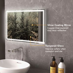 Specchio LED da Bagno 32x24 Pollici, Smart Touch Dimmerabile, Portatile con Cornice in Legno, Specchio per Trucco Personalizzabile in 3 Colori per Parete - Product Image 6