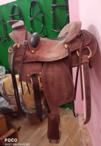 Selle en cuir Western Barrel Selle en cuir Western Roping Ranch Wade Selle de course de chevaux Équipement équestre - Product Image 6