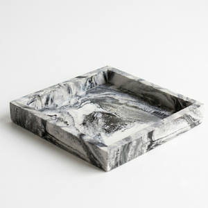 Latest Rustic Black White Marble Effect Resin Tray <b>Square</b> Decorative Serving Tray for Modern Home Decor - Product Image 2