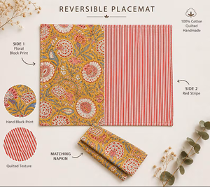 Manteles Individuales Reversibles Acolchados de Algodón con Estampado Floral de Dolly Enterprises, Hechos a Mano, Ecológicos y Personalizables para Decoración de Mesa de Comedor - Product Image 2