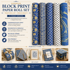 Handmade Block Print Decorative Paper Roll Set for Gift Wrapping <b>Scrapbooking</b> Craft and Packaging Applications - Product Image 6