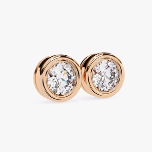 Pendientes de Diamante Cultivado en Laboratorio con Bisel Redondo de 1 Quilate, Oro Amarillo de 14K, Joyería Minimalista para Boda, Regalo para Mujer - Product Image 1