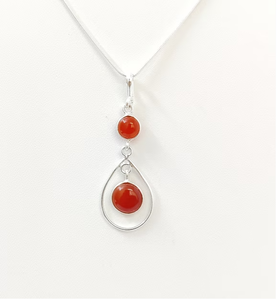 925 Sterling Silver Natural Carnelian Pendant Elegant Double Stone <b>Floating</b> Teardrop <b>Frame</b> Design Fine Jewelry - Product Image 3