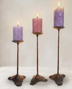 Modern Rustic Hand-Hammered Metal Pillar <b>Candle</b> Holders <b>Set</b> of 3 Industrial Vintage Bronze <b>Candle</b> Pedestals for Dining Table - Product Image 1