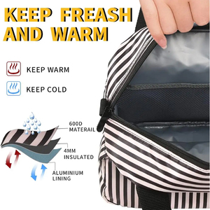 Black White Striped Insulated <b>Lunch</b> <b>Bag</b> for Women Big Portable Leak-proof Cooler Adults Hot Portable Letter Pattern <b>Lunch</b> <b>Box</b> - Product Image 4