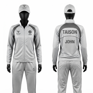 <b>Cricket</b> Training Suit Unisex 300g Premium Polyester Interlock Green <b>White</b> Panel Design Custom Logo Zipper Tracksuit Windproof - Product Image 6