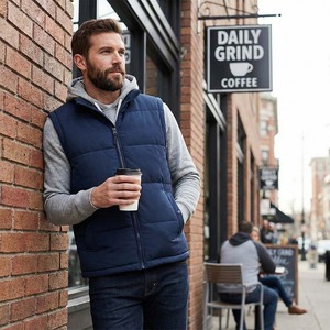 Blouson Bomber Matelassé sans Manches pour Homme, Col Montant, Fermeture Éclair, Style Décontracté, Chaud et Confortable pour l'Automne - Product Image 5