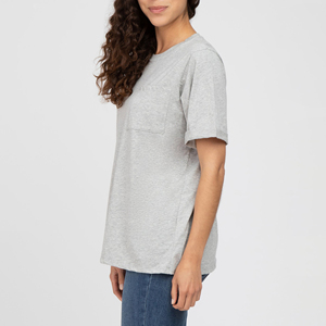 Camiseta de Mujer de Alta Calidad, a la Moda, de Color Sólido, con Bolsillo Delantero, Personalizada, de Cuello Redondo, de Algodón, Gris - Product Image 3