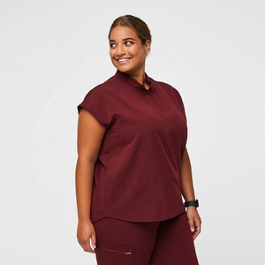 Ensemble de blouses médicales pour femmes, couleur bordeaux, en coton et polyester tricoté, uniformes d'hôpital, pantalon et haut avec logo personnalisé - Product Image 2