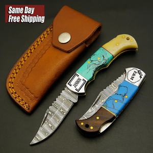 Couteau de poche pliant à manche en bois exotique OEM Lame en acier inoxydable de 3 pouces Couteau utilitaire industriel Damas personnalisé pour bricolage - Product Image 3