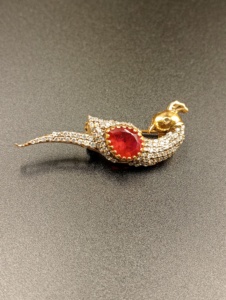 Peacock Design Silver Gold Plated Moissanite & Polki Stone Diamond Accents Unisex <b>Brooch</b> <b>Pins</b> for Wedding Clothes - Product Image 3