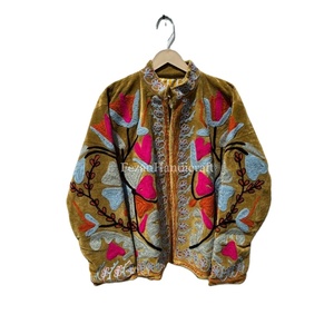 Indian Velvet Suzani Jacket Uzbek Embroidery Jacket With Two Side Pocket Boho Chic Jacket Women's <b>Gifts</b> - Product Image 1