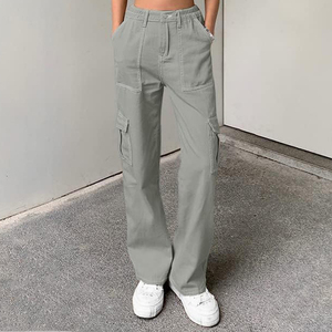 2026 Pantalon décontracté taille haute classique à poches, coupe large, en denim respirant, style cargo, pour femme, OEM - Product Image 3