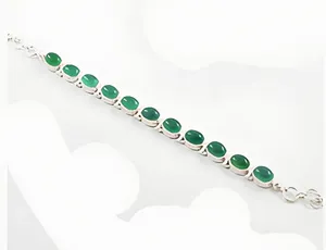 Green Onyx 925 Silver Bracelet Bezel Set Oval Green Stones Classic <b>Chain</b> Link Unisex Everyday Wear - Product Image 2